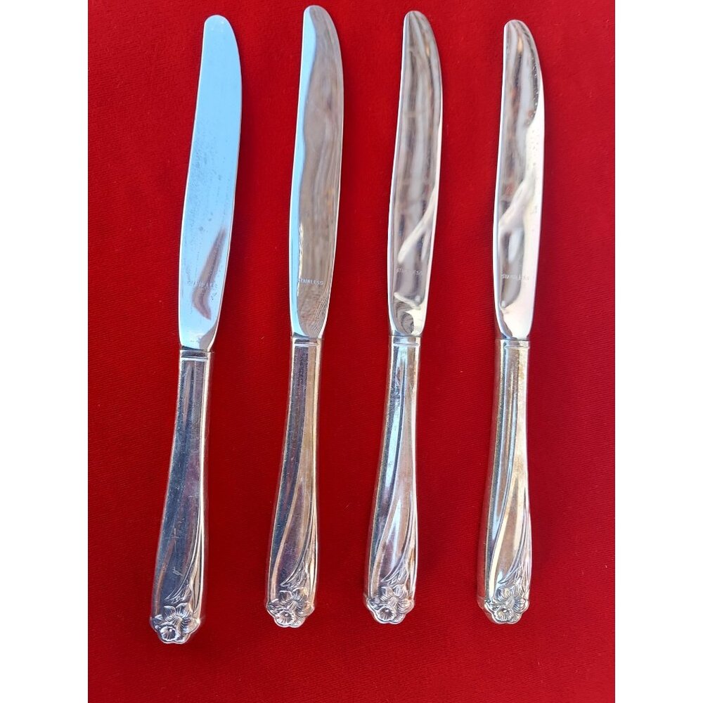 4 Rogers 1847 Silverplate Daffodil Pattern Modern Hollow Core Knives